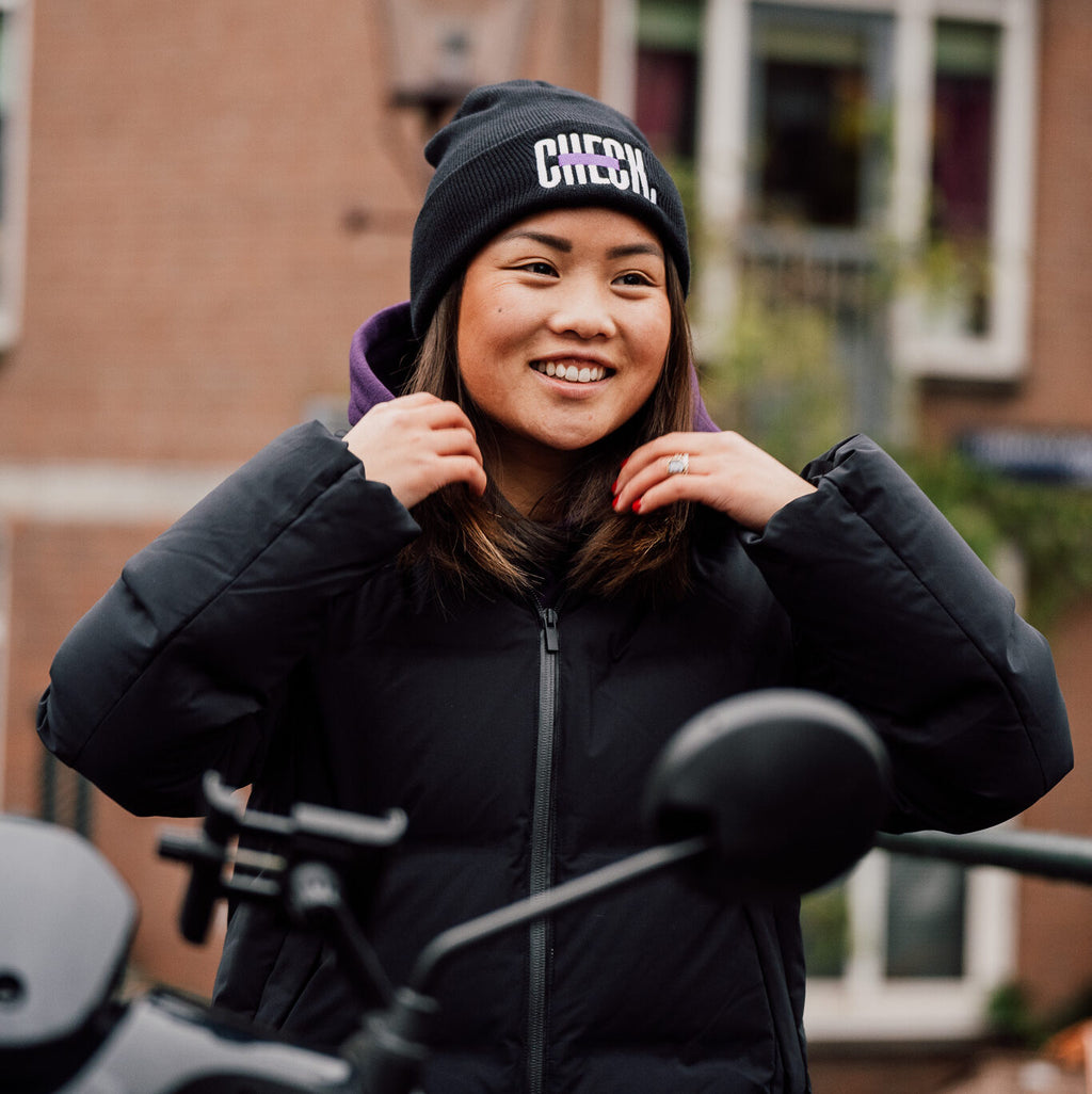 Check Beanie Zwart