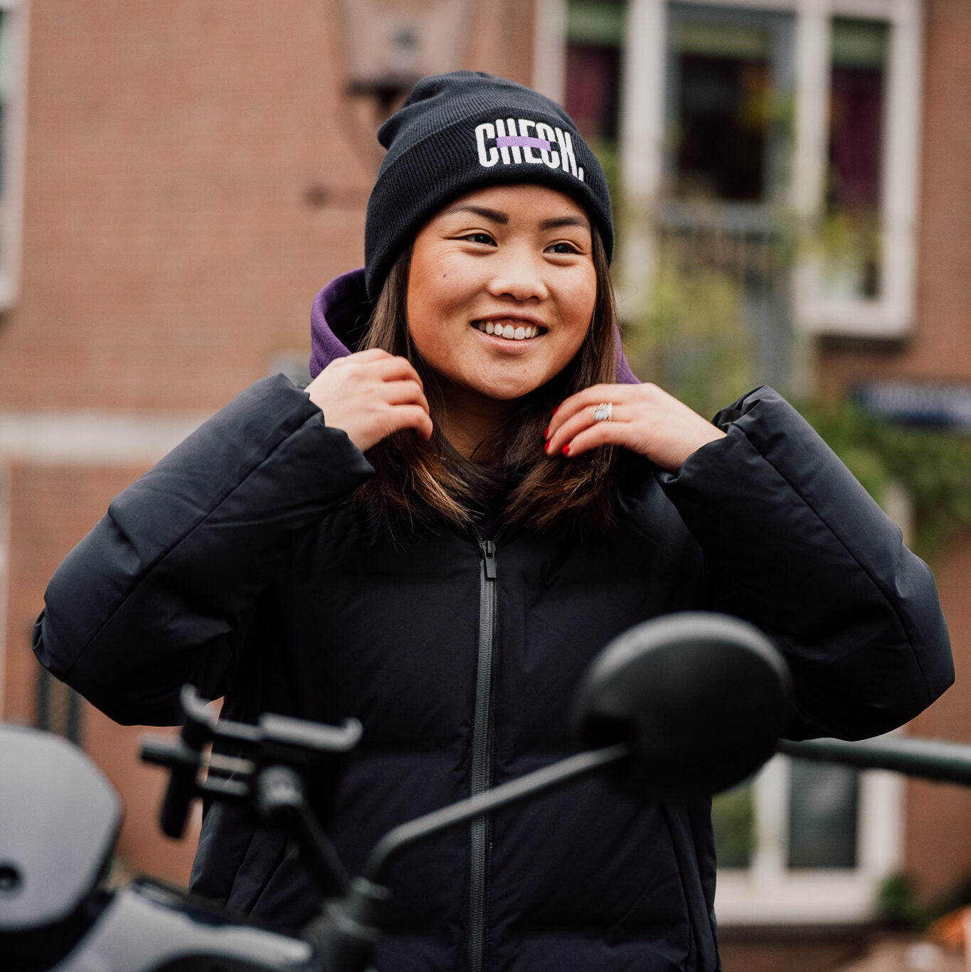 Check Beanie Zwart